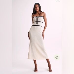 Meshki Dawn Strapless Knit Cream and Black Midi Dress